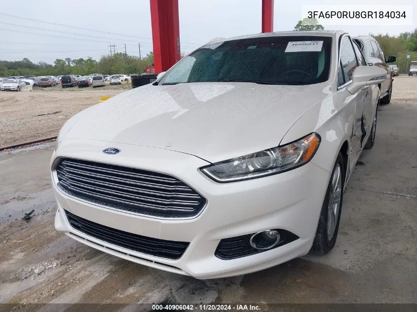 2016 Ford Fusion Hybrid Titanium VIN: 3FA6P0RU8GR184034 Lot: 40906042