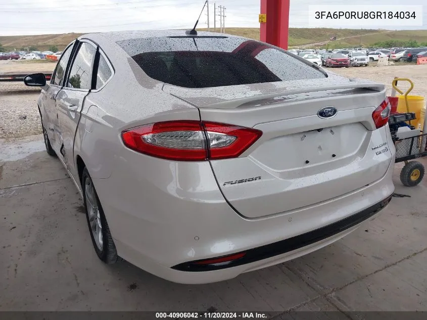 2016 Ford Fusion Hybrid Titanium VIN: 3FA6P0RU8GR184034 Lot: 40906042