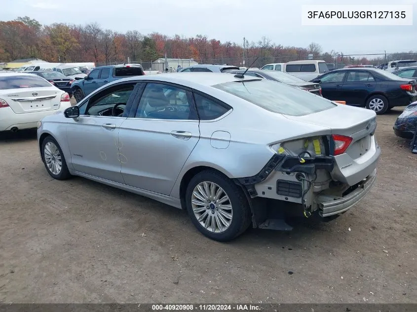 2016 Ford Fusion Hybrid Se VIN: 3FA6P0LU3GR127135 Lot: 40920908