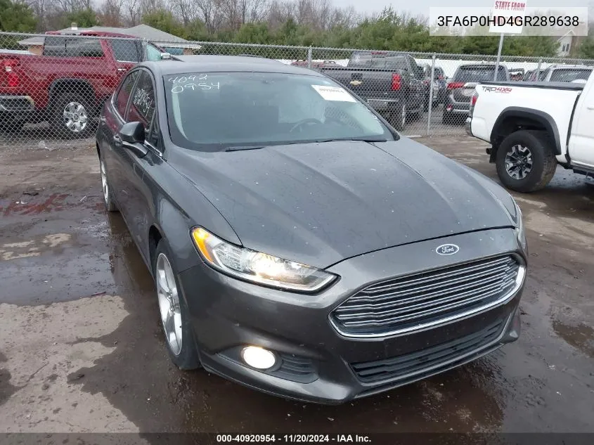 2016 Ford Fusion Se VIN: 3FA6P0HD4GR289638 Lot: 40920954