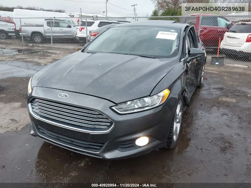 2016 Ford Fusion Se VIN: 3FA6P0HD4GR289638 Lot: 40920954