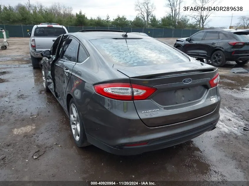 2016 Ford Fusion Se VIN: 3FA6P0HD4GR289638 Lot: 40920954