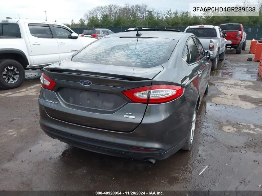 2016 Ford Fusion Se VIN: 3FA6P0HD4GR289638 Lot: 40920954