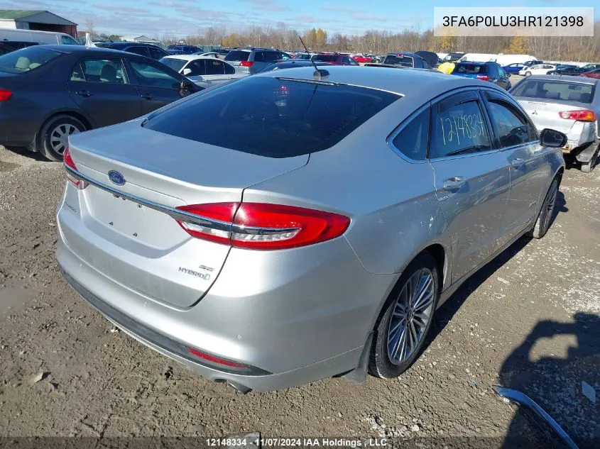 2017 Ford Fusion Se Hybrid VIN: 3FA6P0LU3HR121398 Lot: 12148334