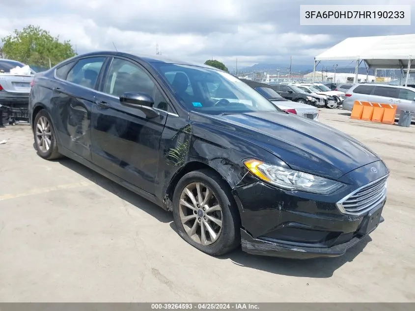 2017 Ford Fusion Se VIN: 3FA6P0HD7HR190233 Lot: 39264593