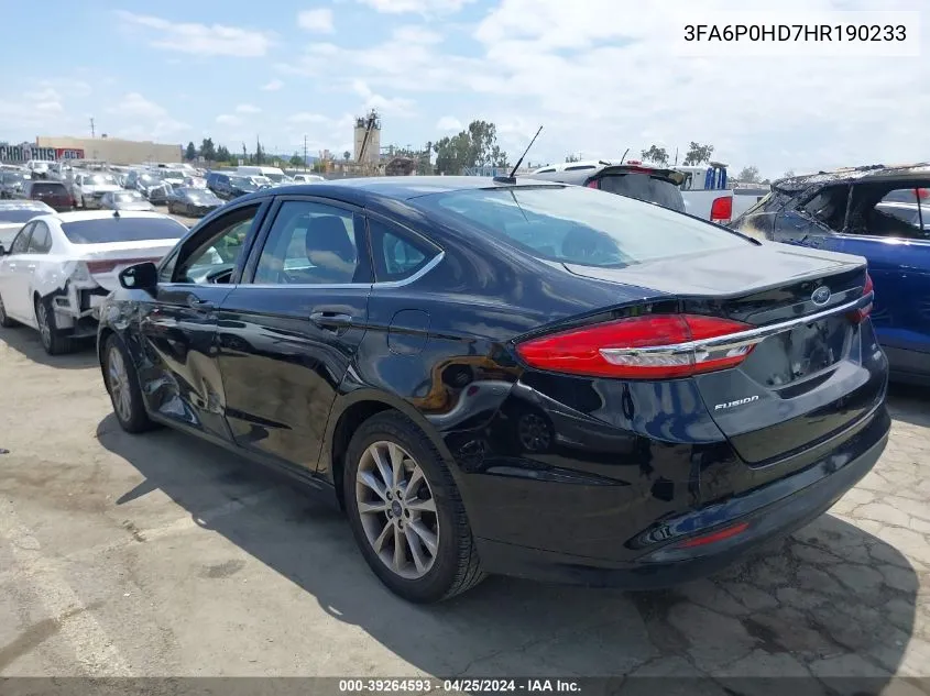 2017 Ford Fusion Se VIN: 3FA6P0HD7HR190233 Lot: 39264593