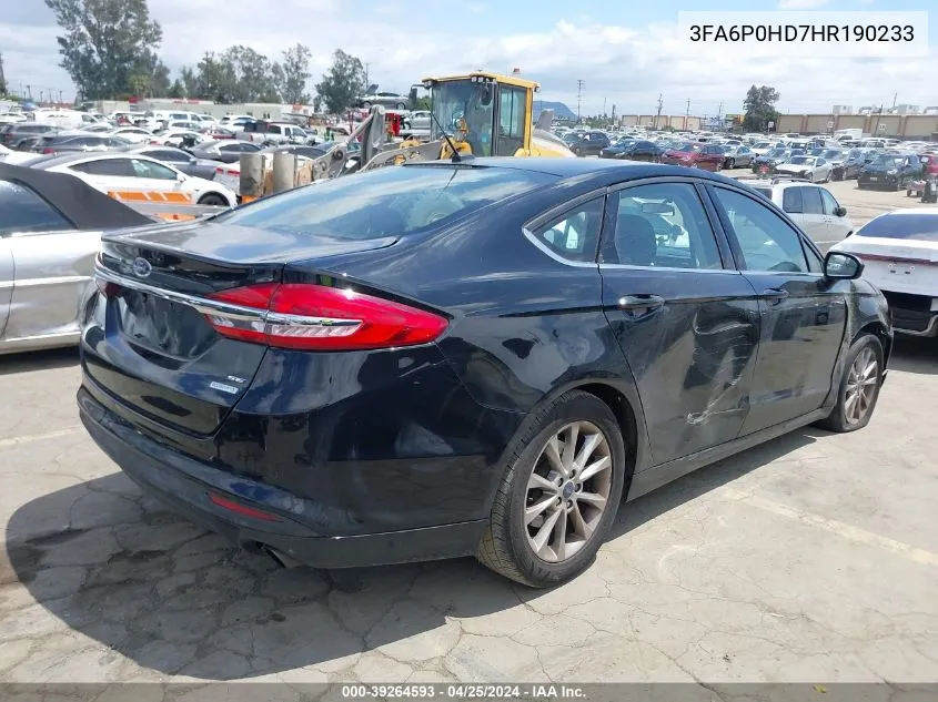 2017 Ford Fusion Se VIN: 3FA6P0HD7HR190233 Lot: 39264593