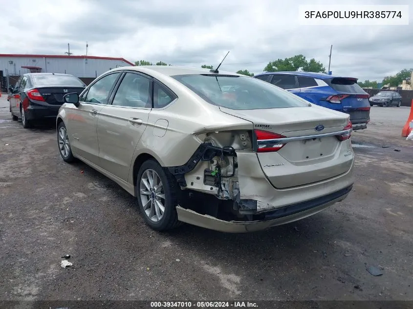 2017 Ford Fusion Hybrid Se VIN: 3FA6P0LU9HR385774 Lot: 39347010