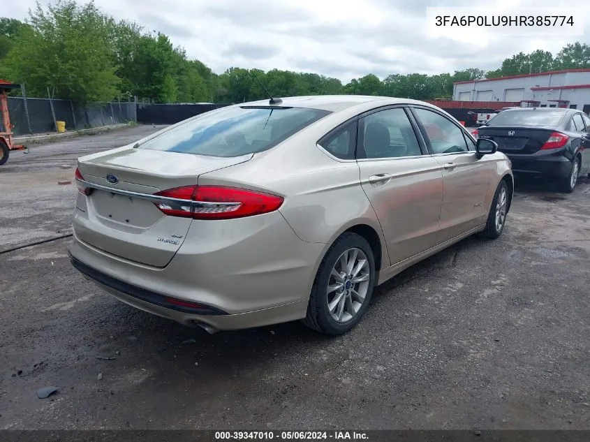 2017 Ford Fusion Hybrid Se VIN: 3FA6P0LU9HR385774 Lot: 39347010