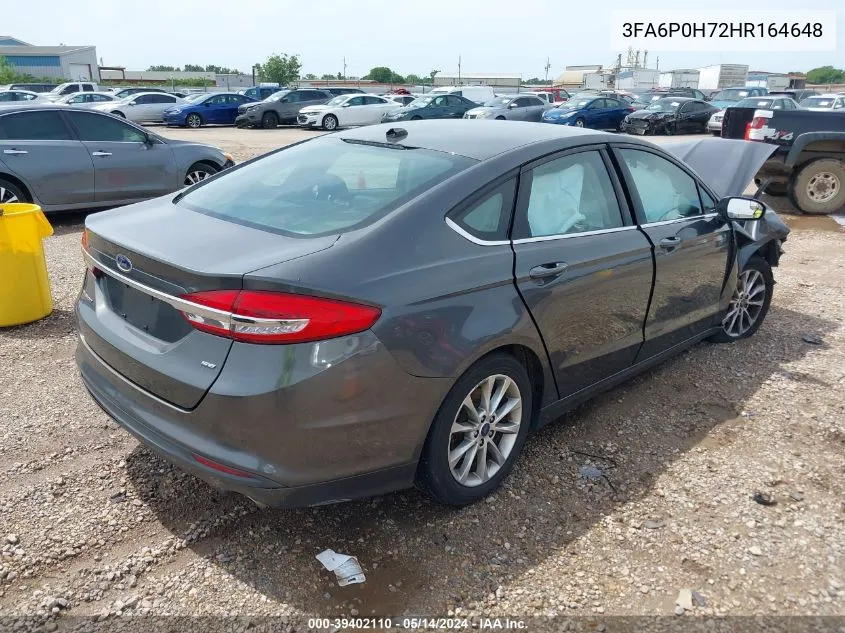 2017 Ford Fusion Se VIN: 3FA6P0H72HR164648 Lot: 39402110