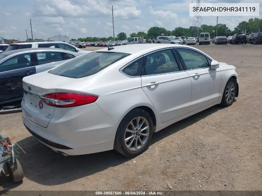 2017 Ford Fusion Se VIN: 3FA6P0HD9HR341119 Lot: 39557500