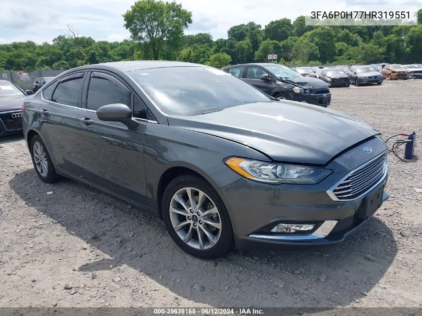 2017 Ford Fusion Se VIN: 3FA6P0H77HR319551 Lot: 39638165