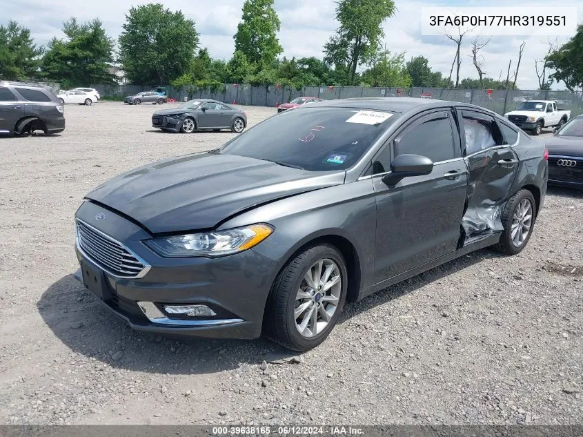 2017 Ford Fusion Se VIN: 3FA6P0H77HR319551 Lot: 39638165