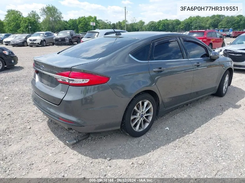 2017 Ford Fusion Se VIN: 3FA6P0H77HR319551 Lot: 39638165