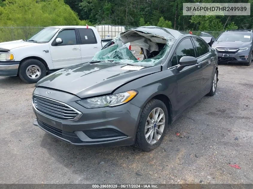 2017 Ford Fusion Se VIN: 3FA6P0HD7HR249989 Lot: 39659325