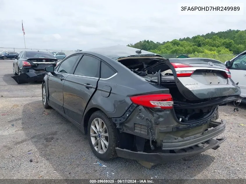 2017 Ford Fusion Se VIN: 3FA6P0HD7HR249989 Lot: 39659325