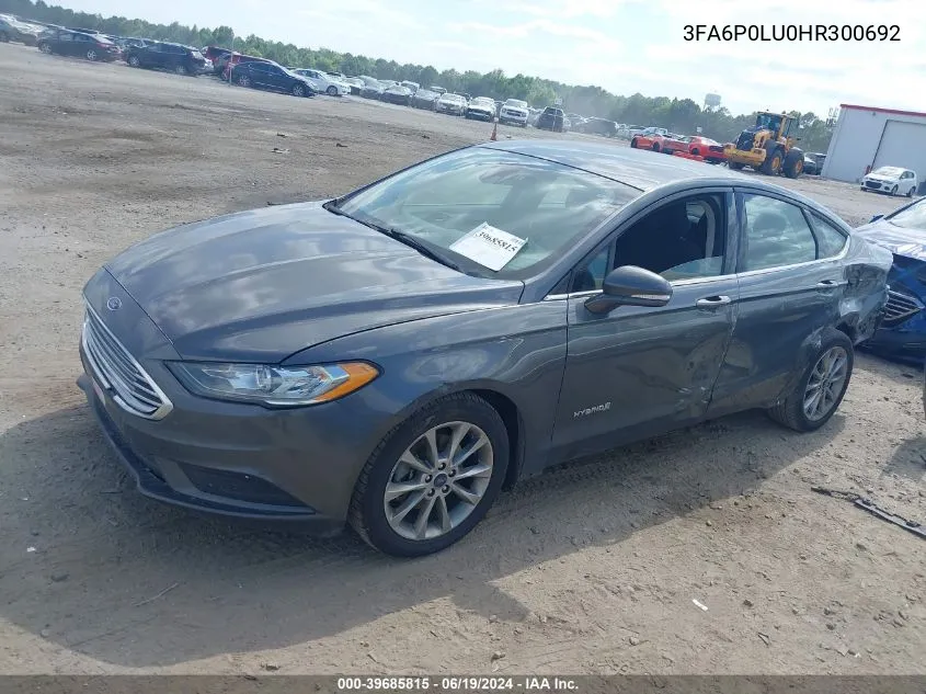 2017 Ford Fusion Hybrid Se VIN: 3FA6P0LU0HR300692 Lot: 39685815