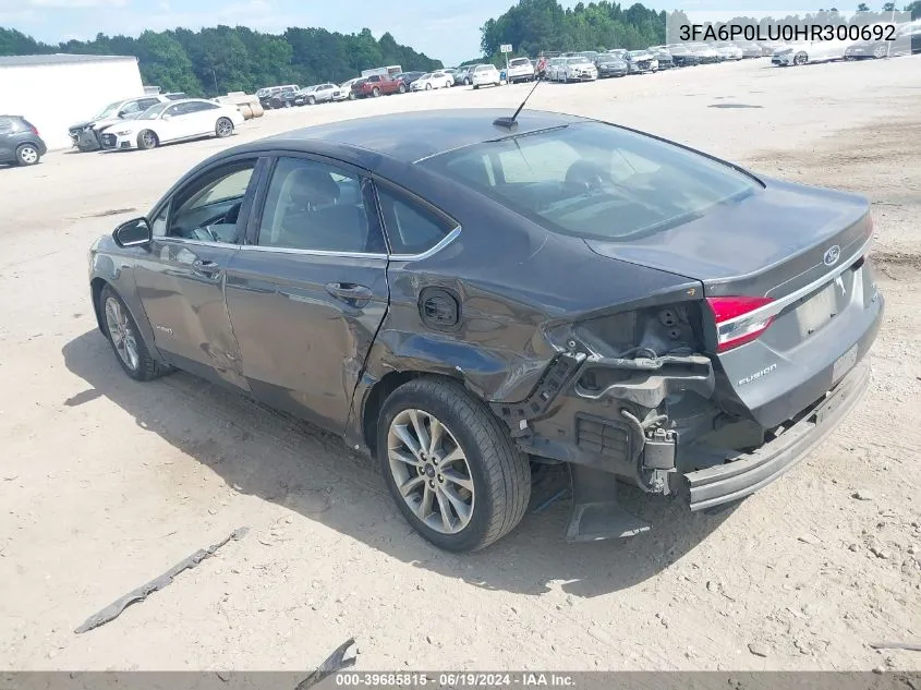 2017 Ford Fusion Hybrid Se VIN: 3FA6P0LU0HR300692 Lot: 39685815