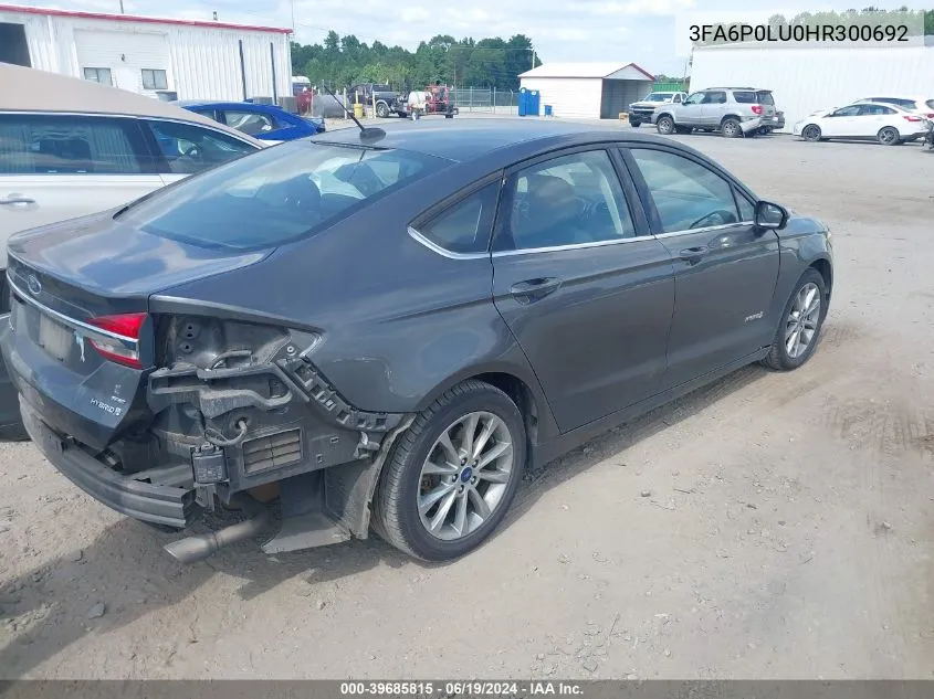 2017 Ford Fusion Hybrid Se VIN: 3FA6P0LU0HR300692 Lot: 39685815