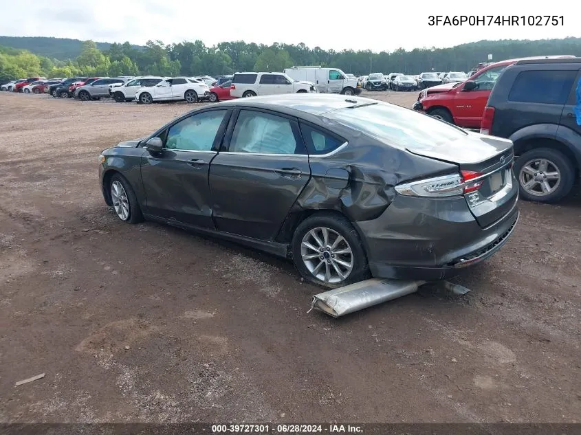 2017 Ford Fusion Se VIN: 3FA6P0H74HR102751 Lot: 39727301