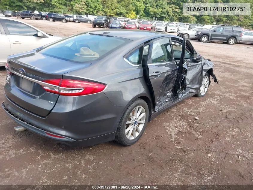 2017 Ford Fusion Se VIN: 3FA6P0H74HR102751 Lot: 39727301