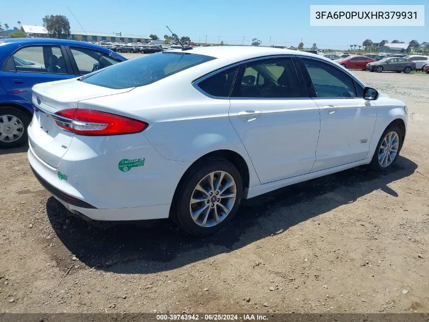 2017 Ford Fusion Energi Se Luxury VIN: 3FA6P0PUXHR379931 Lot: 39743942