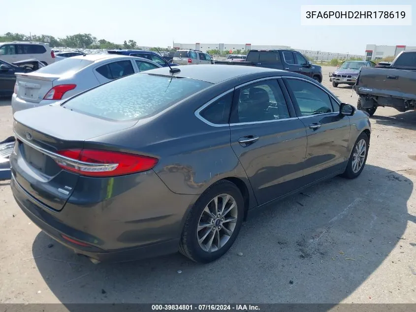 2017 Ford Fusion Se VIN: 3FA6P0HD2HR178619 Lot: 39834801