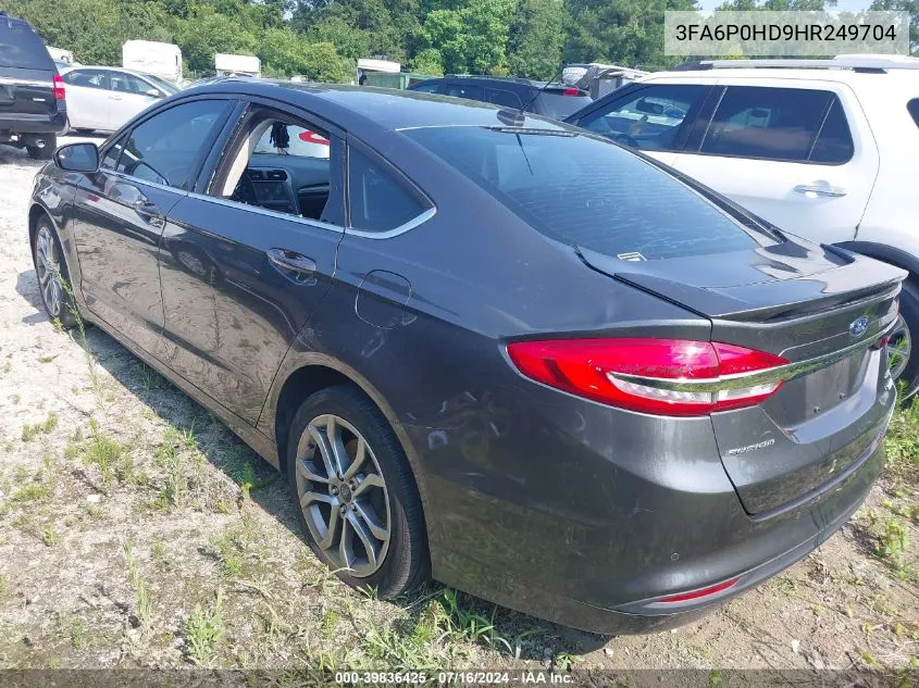 2017 Ford Fusion Se VIN: 3FA6P0HD9HR249704 Lot: 39836425