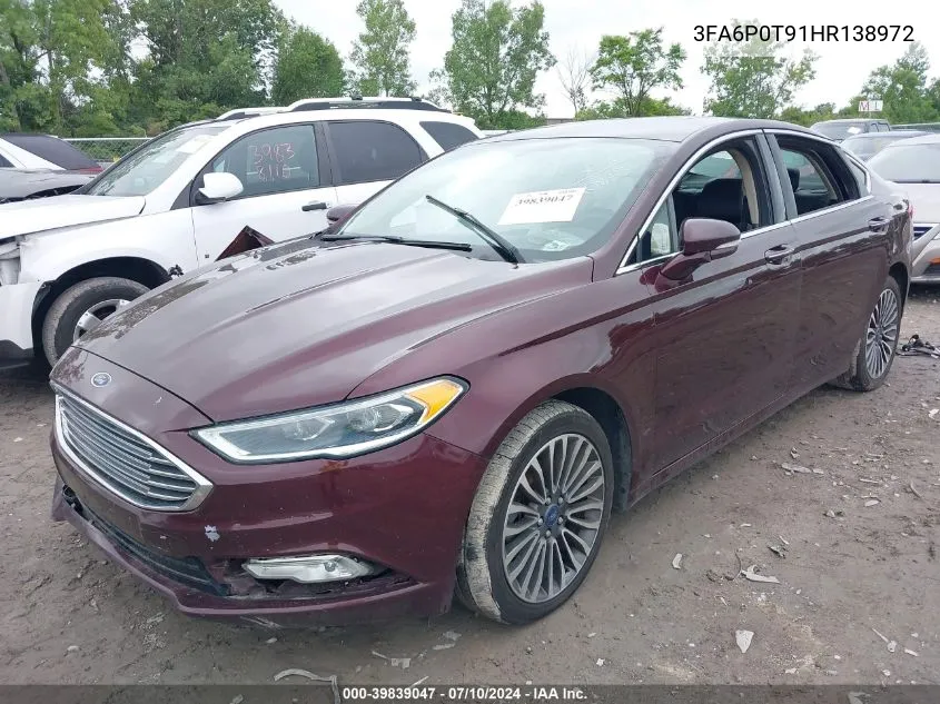 2017 Ford Fusion Se VIN: 3FA6P0T91HR138972 Lot: 39839047