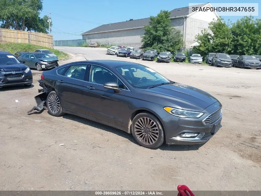 2017 Ford Fusion Se VIN: 3FA6P0HD8HR347655 Lot: 39859626