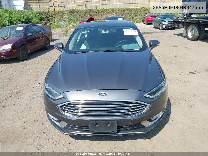 2017 Ford Fusion Se VIN: 3FA6P0HD8HR347655 Lot: 39859626