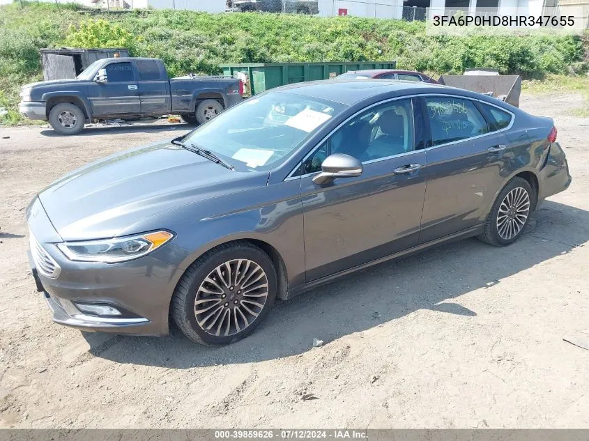 2017 Ford Fusion Se VIN: 3FA6P0HD8HR347655 Lot: 39859626