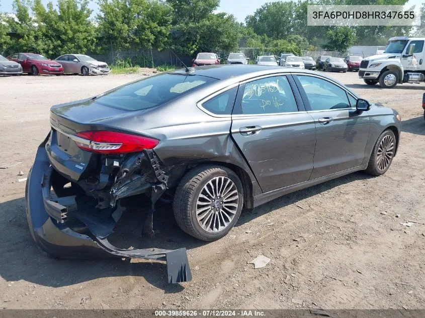 2017 Ford Fusion Se VIN: 3FA6P0HD8HR347655 Lot: 39859626