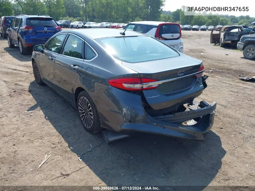 2017 Ford Fusion Se VIN: 3FA6P0HD8HR347655 Lot: 39859626