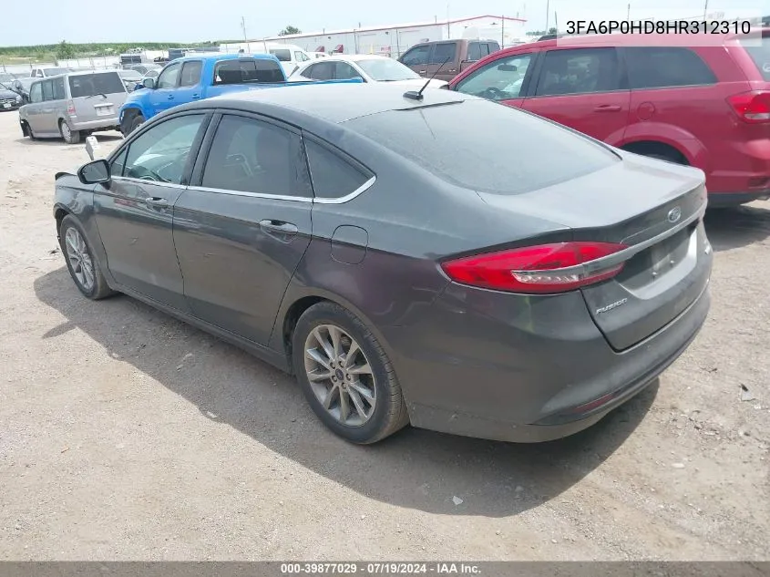 2017 Ford Fusion Se VIN: 3FA6P0HD8HR312310 Lot: 39877029