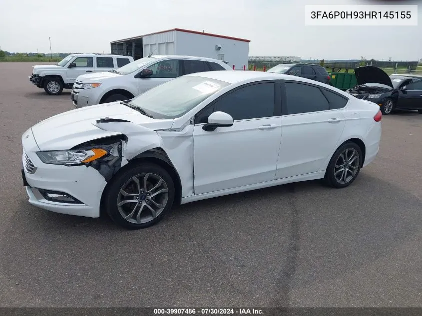 2017 Ford Fusion Se VIN: 3FA6P0H93HR145155 Lot: 39907486