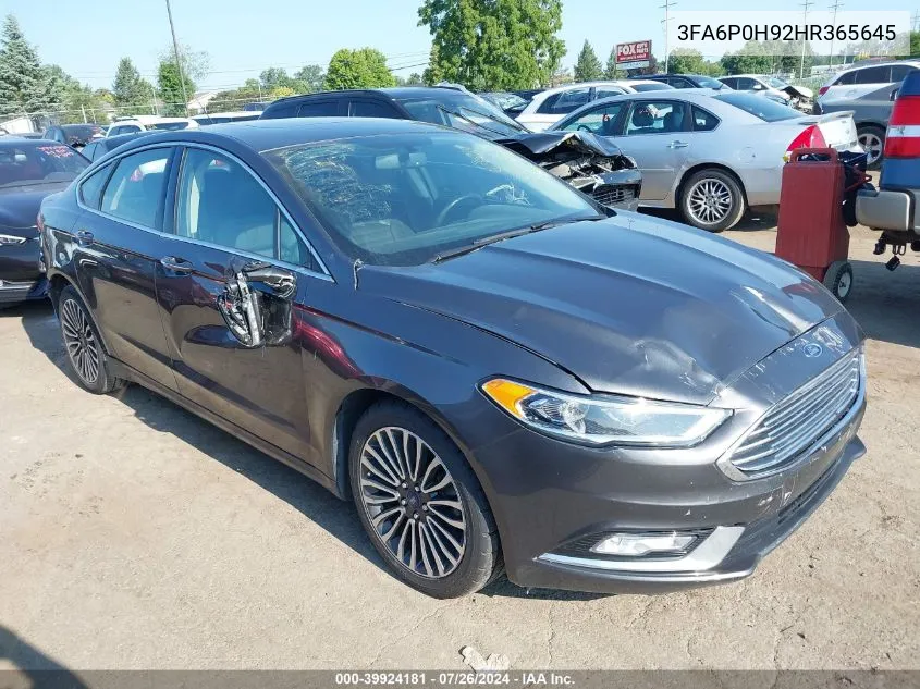 2017 Ford Fusion Se VIN: 3FA6P0H92HR365645 Lot: 39924181