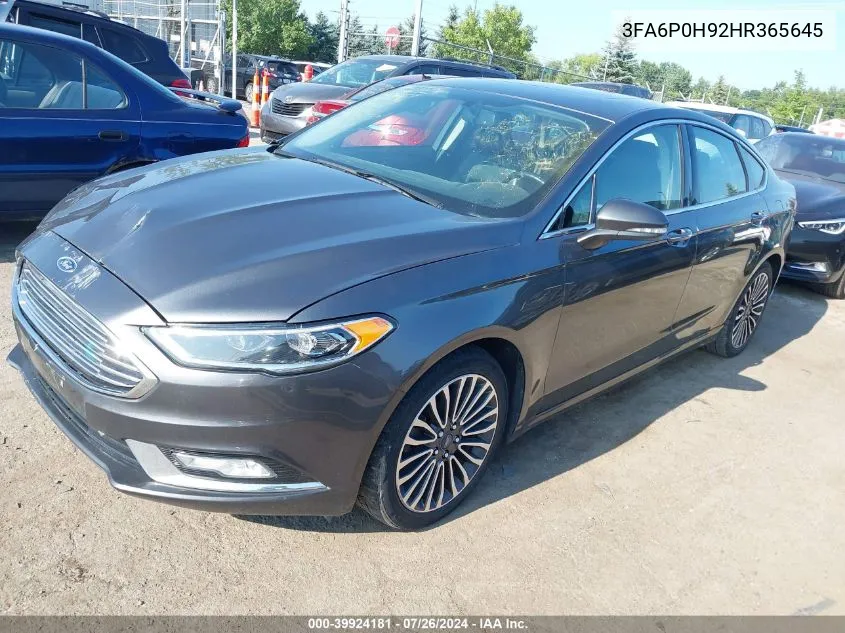 2017 Ford Fusion Se VIN: 3FA6P0H92HR365645 Lot: 39924181