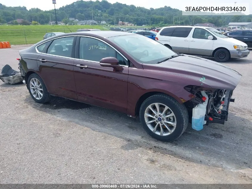 2017 Ford Fusion Se VIN: 3FA6P0HD4HR334630 Lot: 39960469