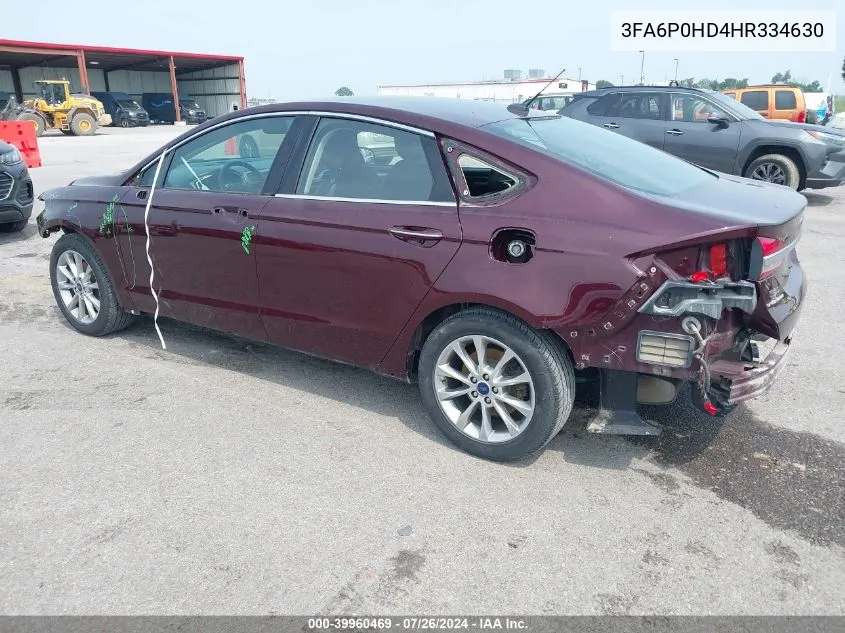 2017 Ford Fusion Se VIN: 3FA6P0HD4HR334630 Lot: 39960469