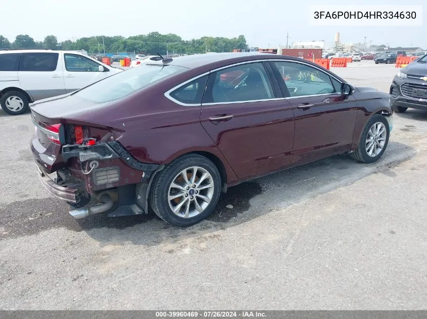 2017 Ford Fusion Se VIN: 3FA6P0HD4HR334630 Lot: 39960469