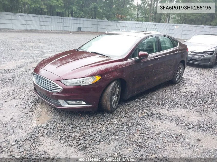 2017 Ford Fusion Se VIN: 3FA6P0T93HR256196 Lot: 39964862