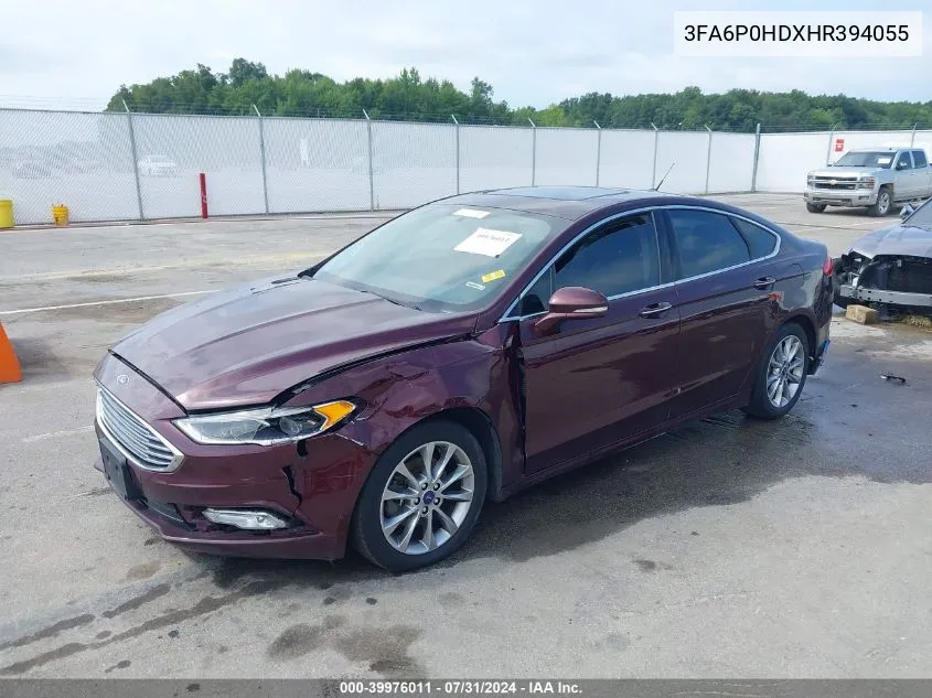 2017 Ford Fusion Se VIN: 3FA6P0HDXHR394055 Lot: 39976011