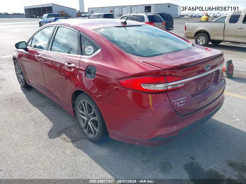 2017 Ford Fusion Hybrid Se VIN: 3FA6P0LU6HR387191 Lot: 39977437