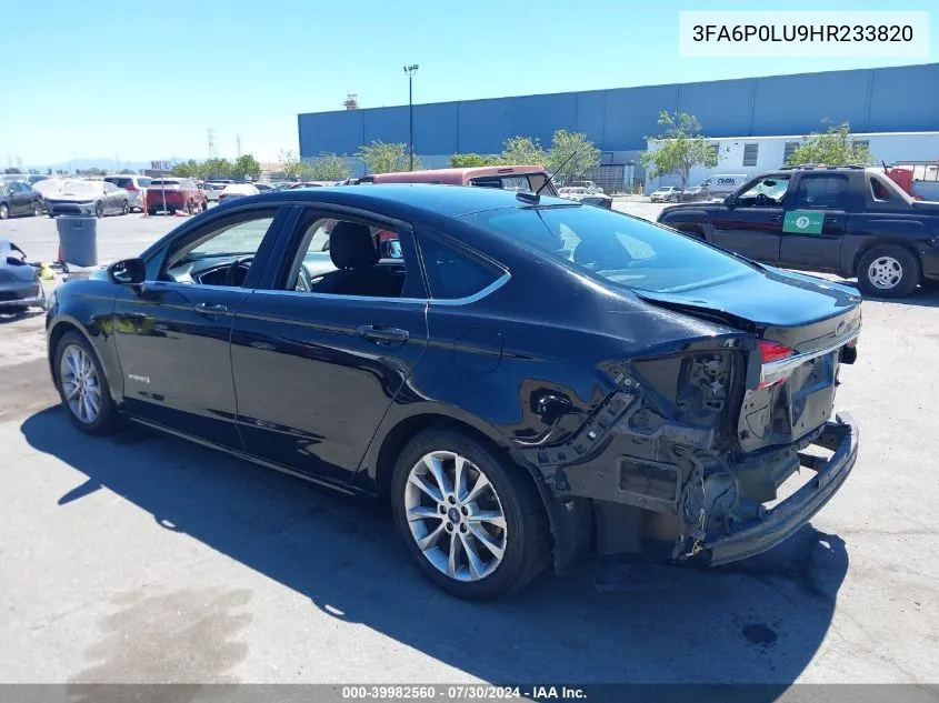 2017 Ford Fusion Hybrid Se VIN: 3FA6P0LU9HR233820 Lot: 39982560