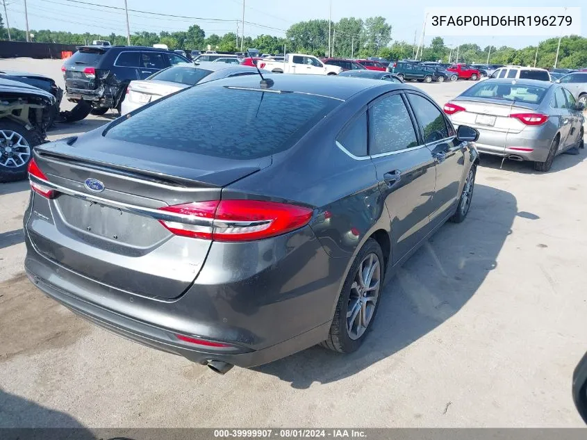 2017 Ford Fusion Se VIN: 3FA6P0HD6HR196279 Lot: 39999907