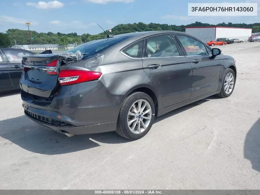 2017 Ford Fusion Se VIN: 3FA6P0H76HR143060 Lot: 40006109