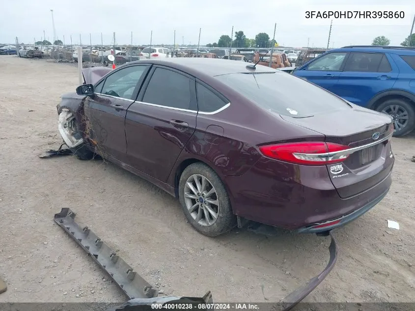 2017 Ford Fusion Se VIN: 3FA6P0HD7HR395860 Lot: 40010238