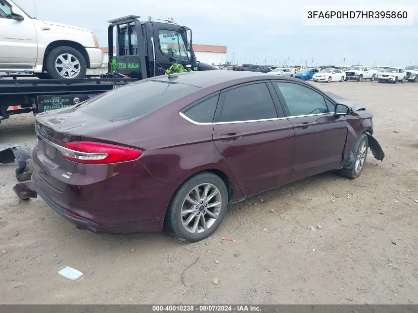 2017 Ford Fusion Se VIN: 3FA6P0HD7HR395860 Lot: 40010238