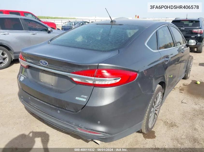 2017 Ford Fusion Se VIN: 3FA6P0HD5HR406578 Lot: 40011032